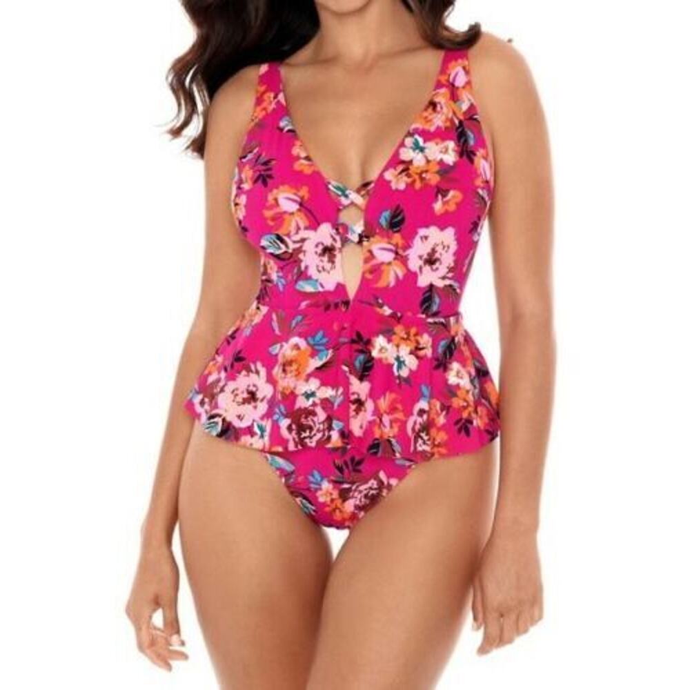 Skinny Dippers HOT HOUSE PINK Too Too Plunge Skirt One Piece Swimsuit Small New